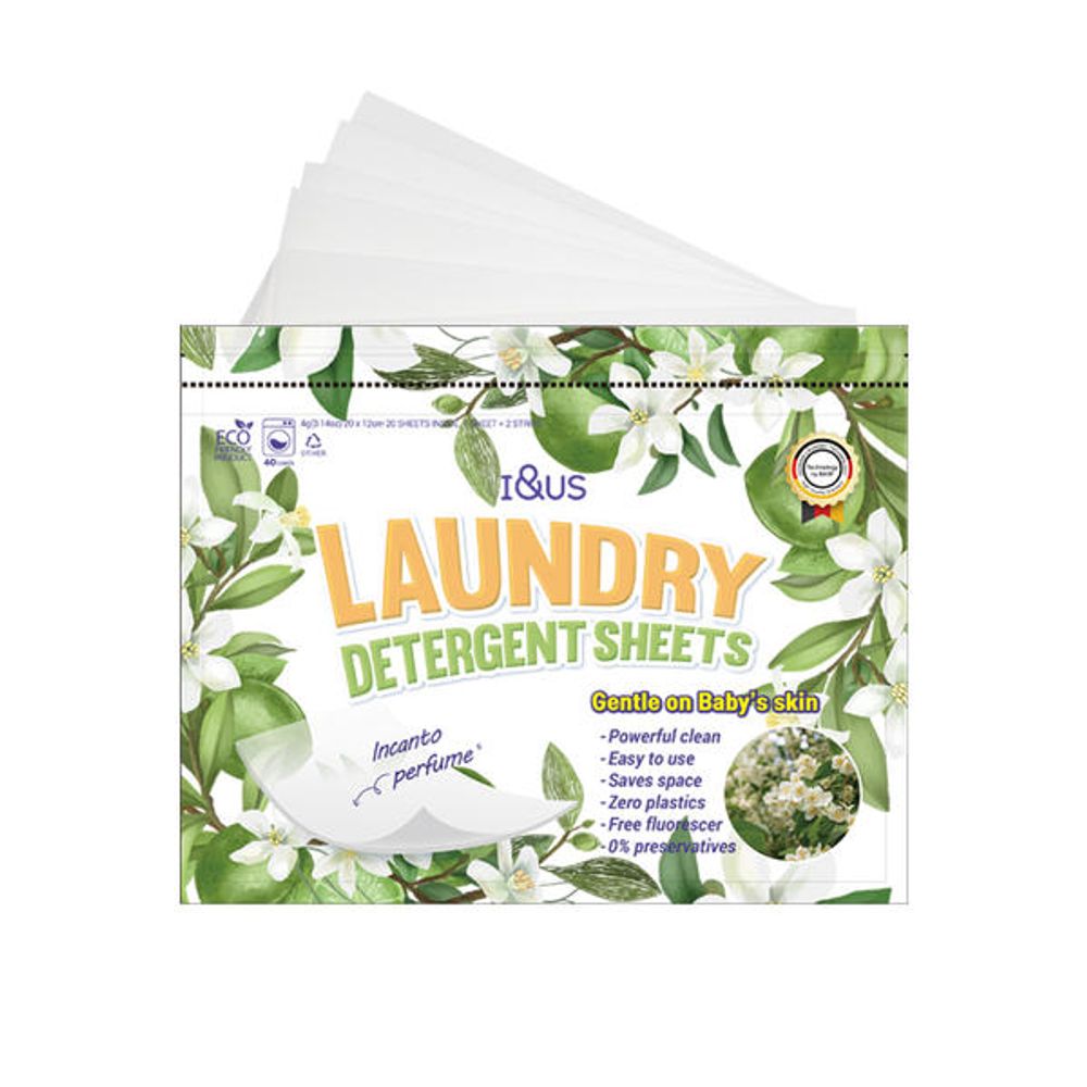 I&US Dye-Free Ultra Concentrated All-in-One Laundry Detergent Sheets Incanto Perfume 20 Sheets Cost-Effective Eco-Friendly _ Made in Korea